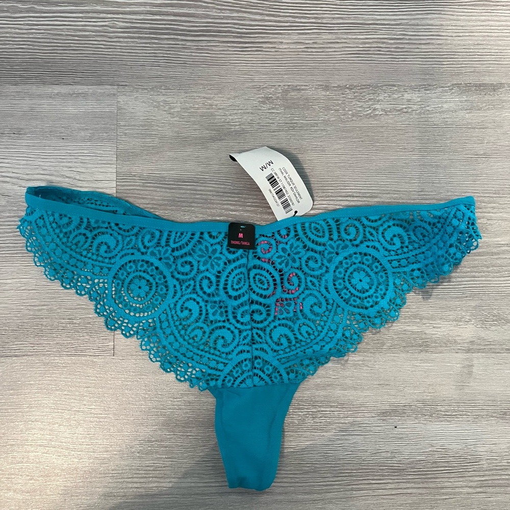 NWT La Senza Blue Lace Thong Panties size medium